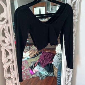 Urban Outfitters Black Ripped Crop Long Sleeve Shirt